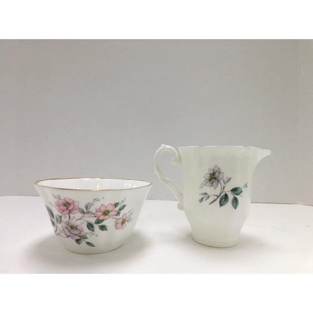 Royal Grafton Fine Bone China Creamer & Sugar Bowl  Pink Floral Gold Trim DW707